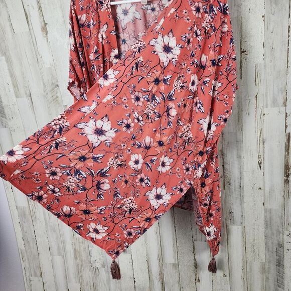 Knox Rose Desert Coral Floral Tassel Cardigan Size XS/S - Picture 9 of 11